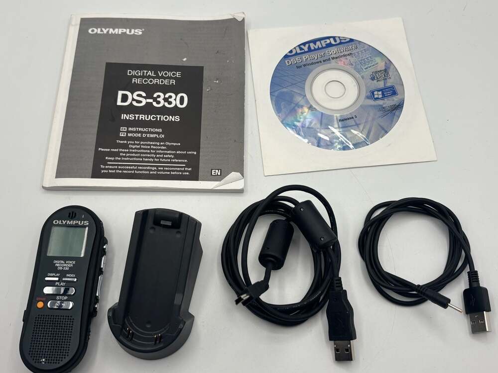 Olympus DS-330 Digital Voice Recorder with Cradle, Cables, Software CD, and Manu